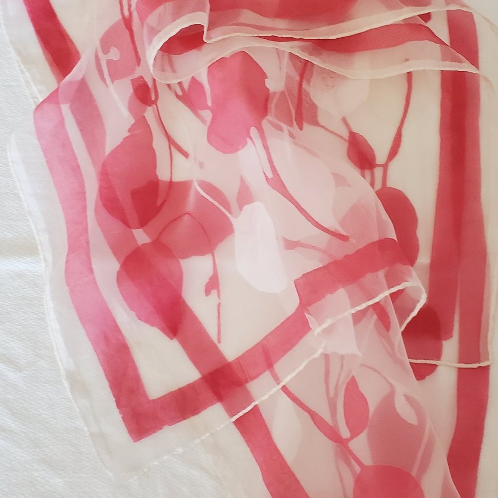 White and Pink Falling Leaves Scarf 14" X 43" - Picture 5 of 7